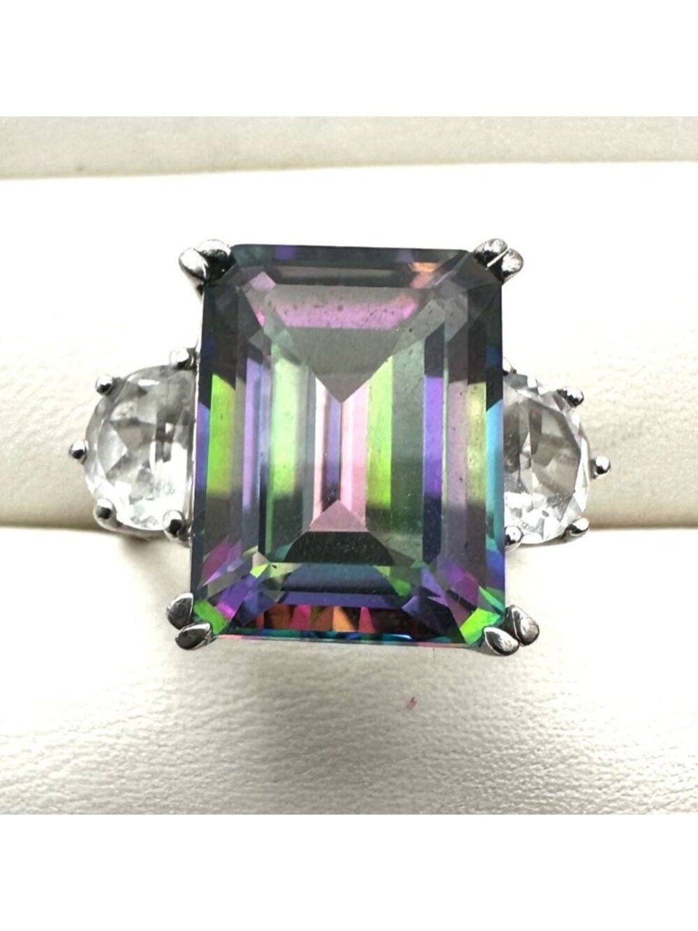 Mystic & White Topaz Statement Ring Sterling Silver Size 6